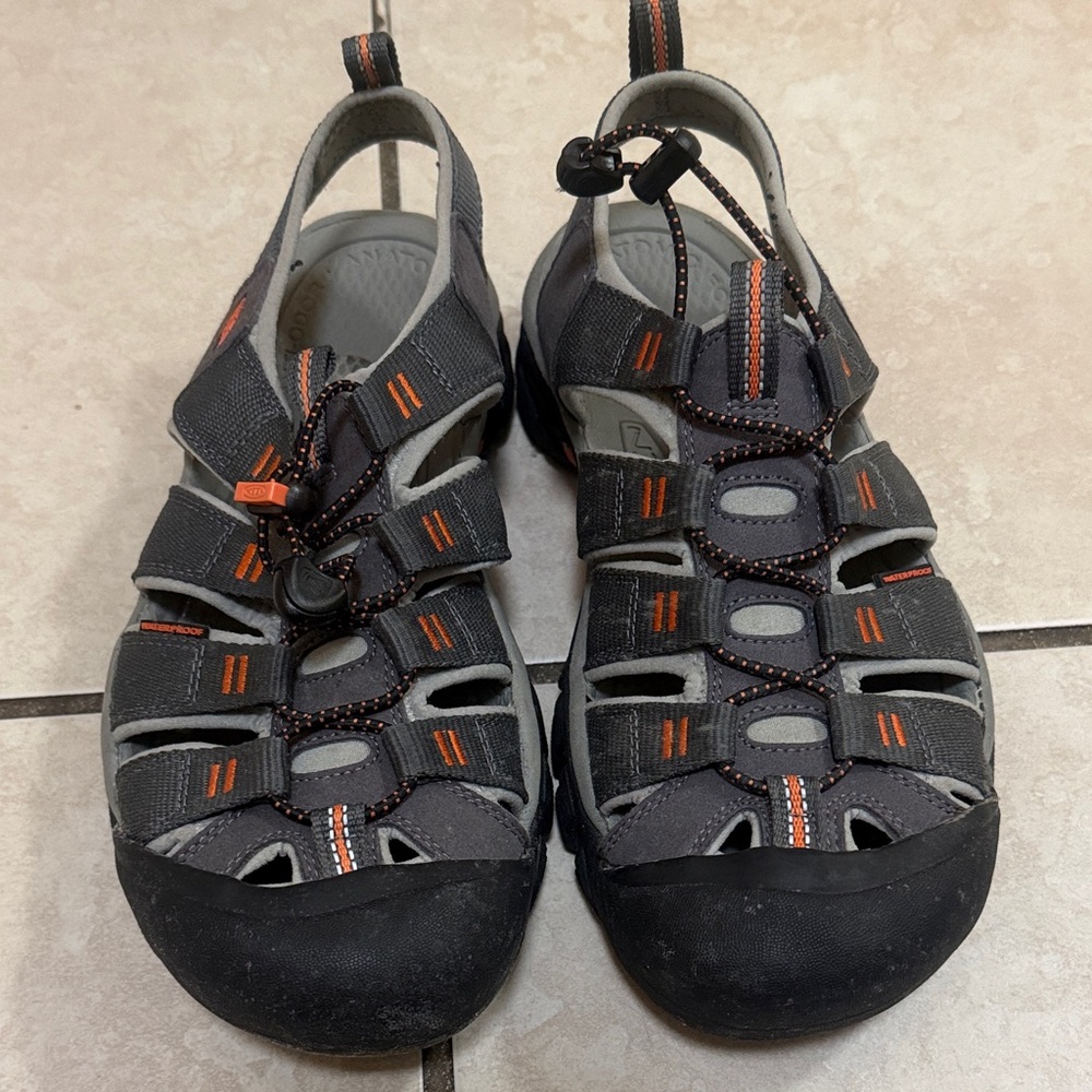 Keen Gray and Black Sandals with Orange Accents
